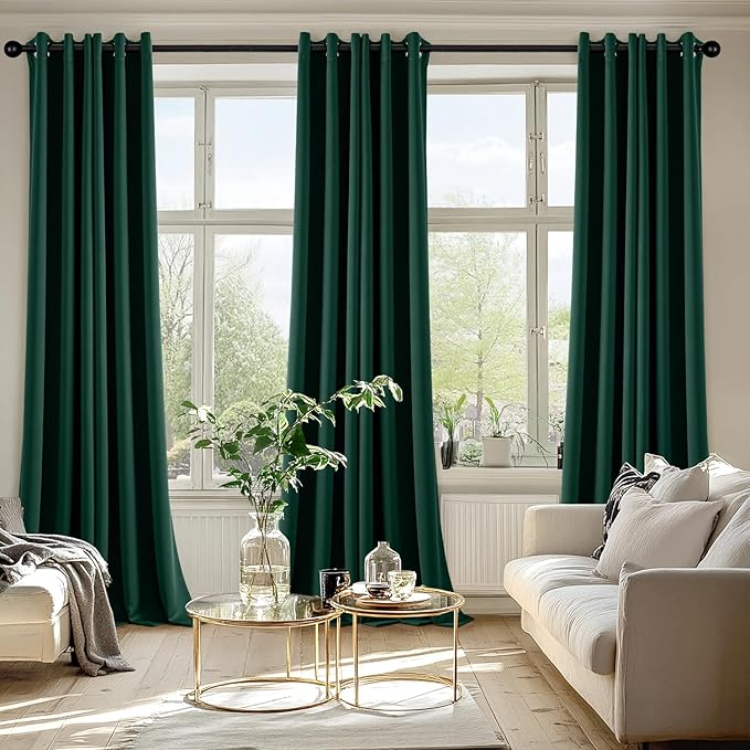 MIULEE Hunter Green Blackout Curtains for Bedroom Living Room 90 Inches Long 2 Panels, Thermal Insulated Room Darkening Drapes Solid Grommet Top Noise Reduction Emerald Green Curtains 40x90 Inch