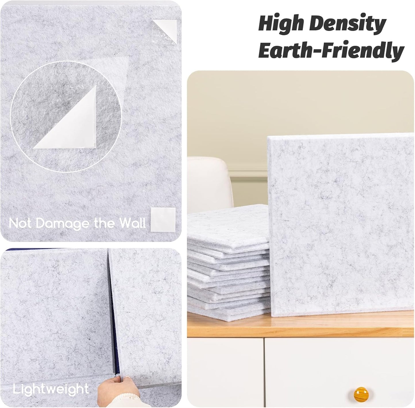 Large Cork Board Alternative, 12 Pack Felt Board with Safe Removable Adhesive Tabs Felt Wall Tiles, Large Cork Boards for Walls, Cork Board for Home Office, Pin Boards for Walls, Marble White