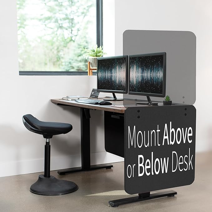 VIVO Clamp-on 24 x 24 inch Privacy Panel, Sound Absorbing Cubicle Desk Divider, Acoustic Partition, Dark Gray, PP-1-V024D