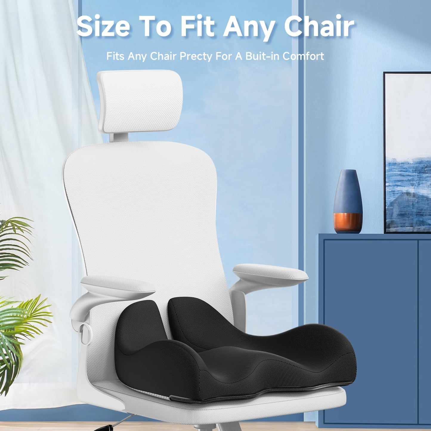 Benazcap X Large Gel Seat Cushion for Office Chair Ergonomic Cushions-Gel & Memory Foam Coccyx Butt Pillow for Sciatica & Back Pain Relief for Long Sitting for Gaming Chair and Car Seat-Black