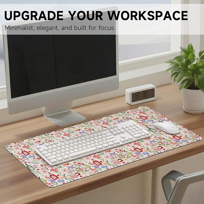 Botanical Floral Desk Pad Blotter,Large Mouse Pad 35 x 17in,PU Leather Desk Mat Writing Pad Protector, Non-Slip Waterprrof,Desktop Decor for Home Office Women Girls (Spring Blossoms)