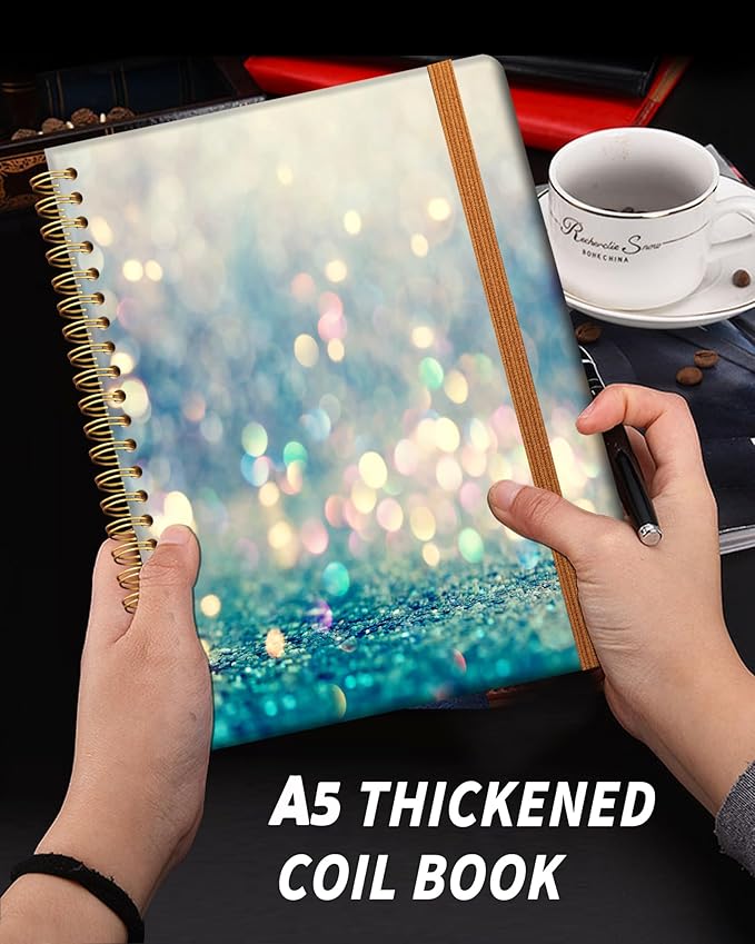 Ruled Spiral Writing Notebook,A5 Hardcover Lined College Journal for Women Lady,Fashion Puppy Watercolor Strong Twin-Wire Binding with Premium Paper,8.4" X 6",Perfect for School,Office,Home Gifts(Beautiful Blue Shiny)