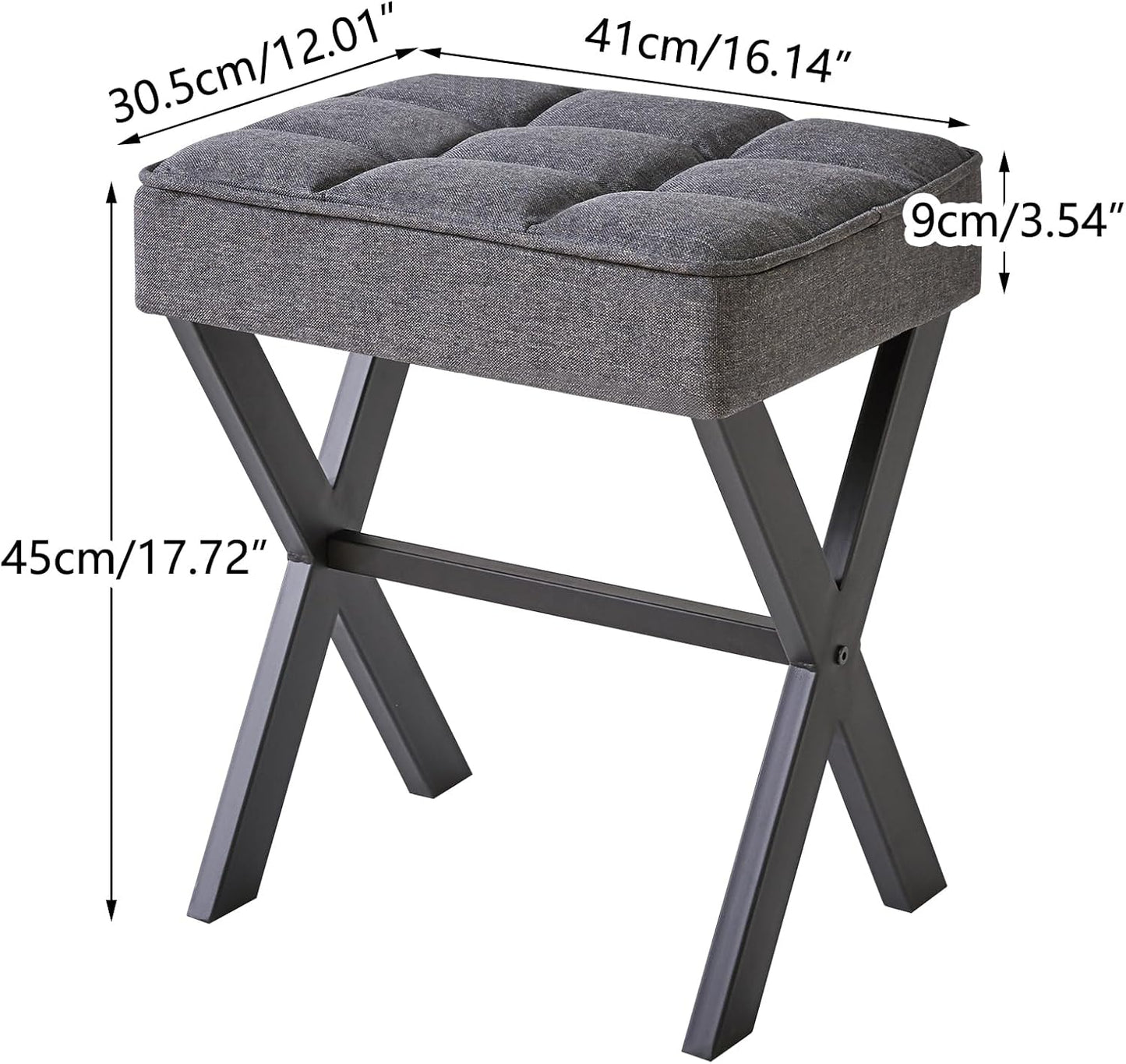 IBUYKE Square Makeup Stool with X-Leg Foot Rest, Linen Footrest, Ottoman Seat, Multi-Use as Small Side Table, for Bedroom, Living Room, Dark Gray LG-70G