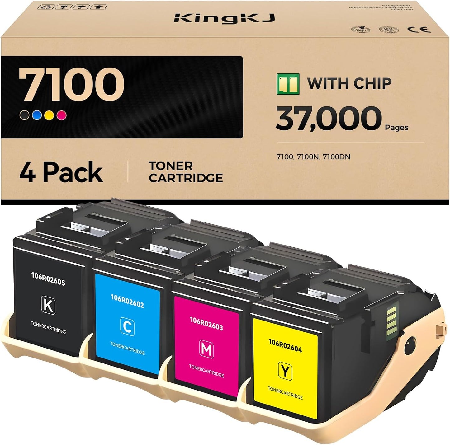 Phaser 7100 High Capacity Toner Cartridge Set 4-Pack Replacement for Xerox 106R02605 106R02602 106R02603 106R02604 Compatible with Xerox Phaser 7100 7100N 7100DN Printer Ink Black Cyan Magenta Yellow