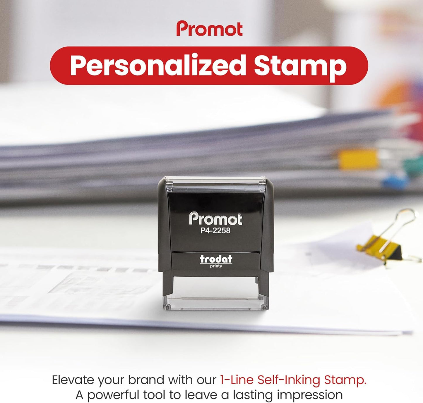 Promot Self Inking 1 Line Custom Stamp - Personalized Name Stamp for Office, Teacher, Address & Business Label Stamp - Choose Font, Ink Color, Pad, Self Inking for Personal & Professional Use - Large