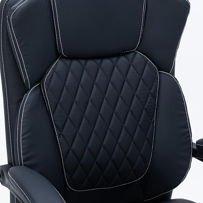 Ergonomic Office Chair with Foot Rest, Executive Chair with Footrest PU Leather Computer Chair, Big and Tall Chair Reclining Desk Chair, Thick Padded Coil Spring Seat, 400 lbs Capacity (Black)