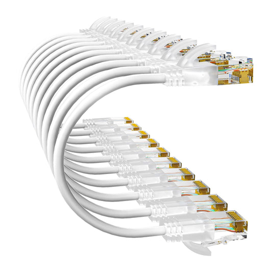 Cat6a Patch Cables 1ft (10 Pack) Slim, Cat6 Ethernet Patch Cable Pure Copper, Flexible Cat 6 Patch Cable 550MHZ 10G, Space-Saving Cat 6A Network Cables for Patch Panel, White