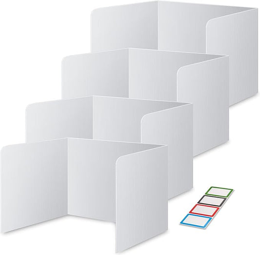 4-Pack Classroom Privacy Shields for Student Desks - Easy to Clean Plastic Desk Divider Folder Study Carrel Sneeze Guard for Student Testing Dividers Boards