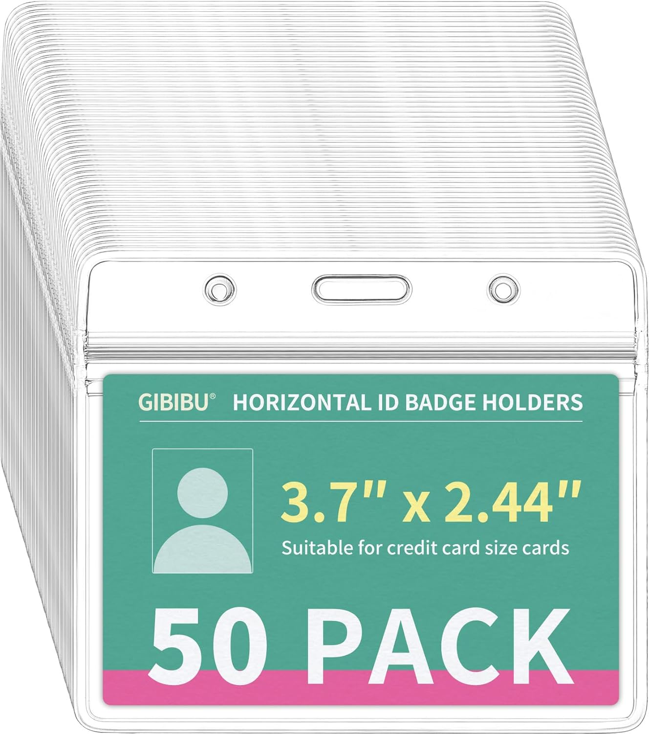 50 Pcs Horizontal ID Badge Holder, Clear Plastic Card Sleeve, Nurses Work Name Tag Holders, Key Cover Protector with Waterproof Zip for Lanyard, Fits Credit Size Cards