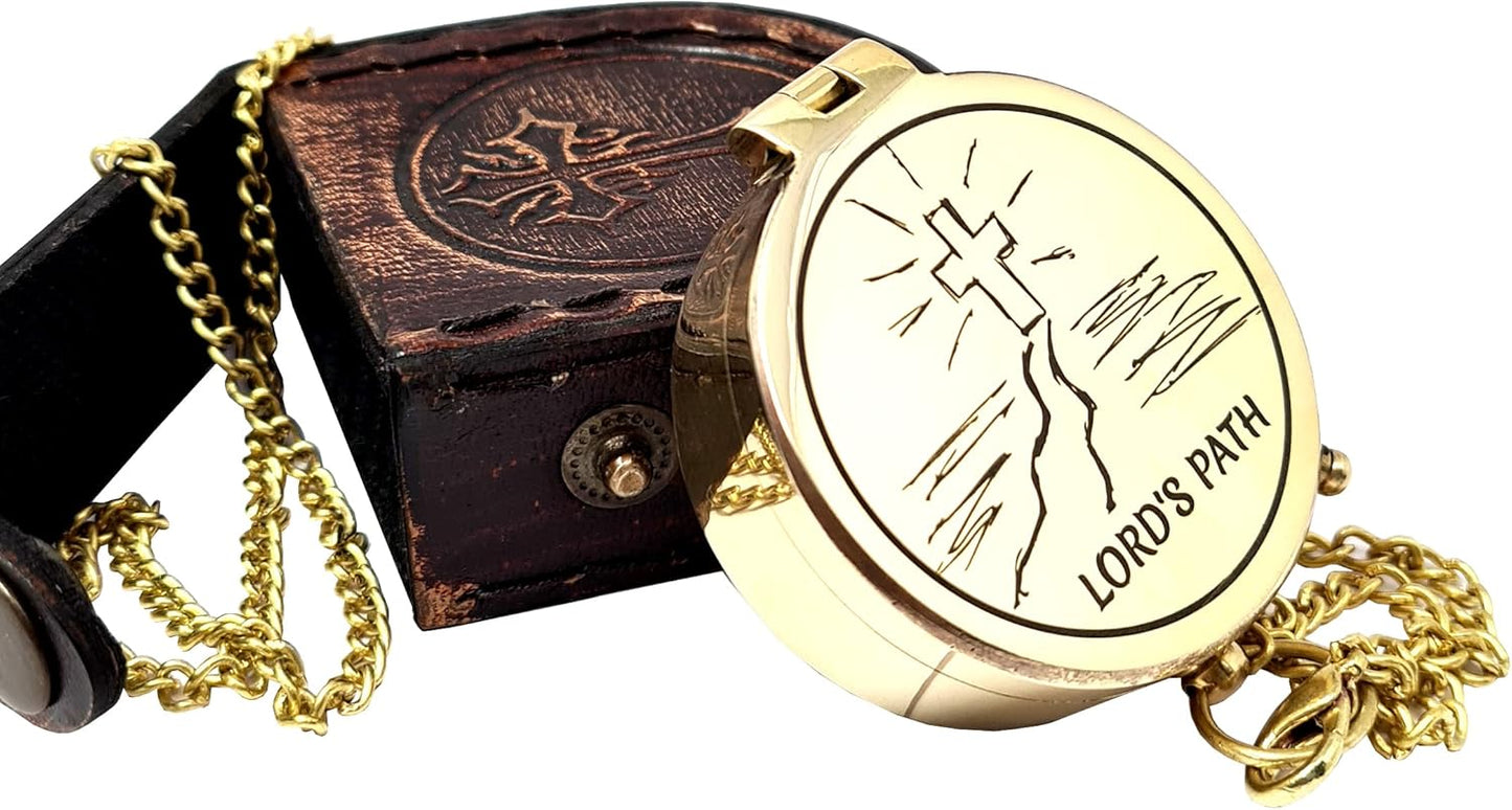 Brass Compass Engraved with Religious Scripture Verse - Ideal Gift for Son, Grandson, Daughter - Perfect for Baptism, Communion, Church and Graduation Day Present