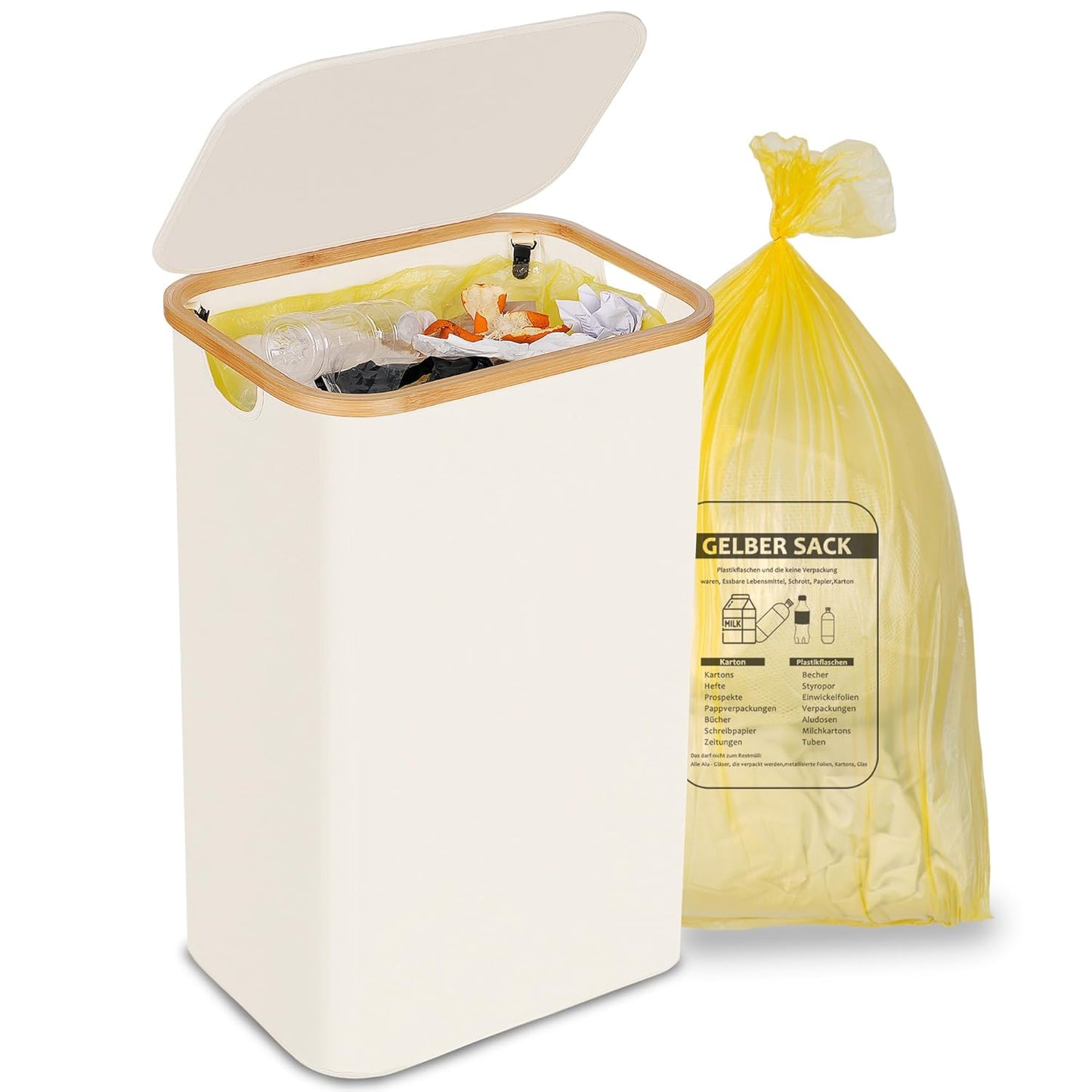 efluky Recycle Bin Holder 100L, 26 Gallon Trash Can with Lid, Garbage Bag Holder for Yellow Bags, Easy Removal, (Inner Bag Not Included) -Beige