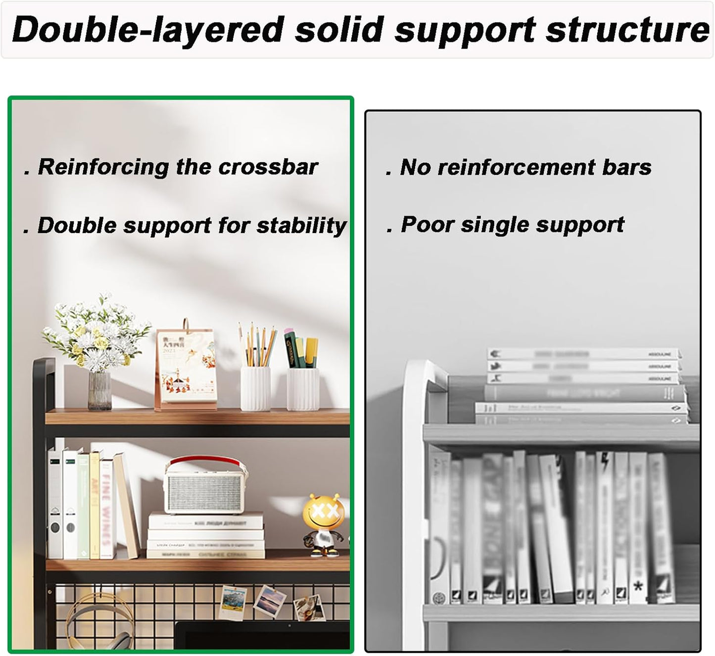 2-Tier Desktop Hutch Bookshelf Metal Desk Shelf Dorm Bookcase for Computer Desk Countertop Storage Organizer Display Rack for Office Home (Black, 53.1in)