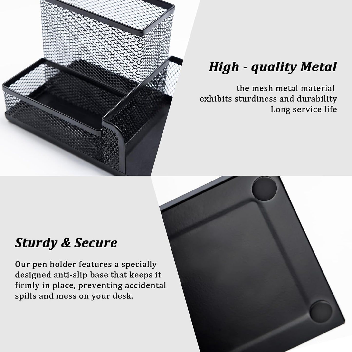 2 Pieces Black Mesh Pen Holder Desktop Organizers Pencil Holder for Desk 3 Compartments Metal Office Supply Organizer with Sticky Notes Holder forOffice Desk Accessories