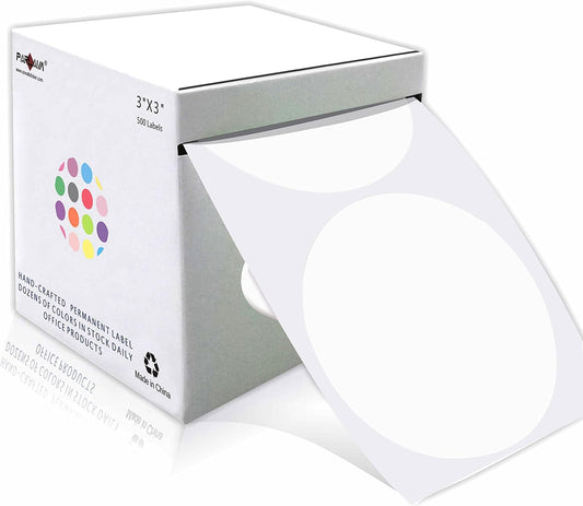 PARLAIM 3” Round Color-Code Dot Stickers Color Cod Stickers,500 per Dispenser Box Roll dots Label,White Inventory Circle Sticker(NOT Work on Printer
