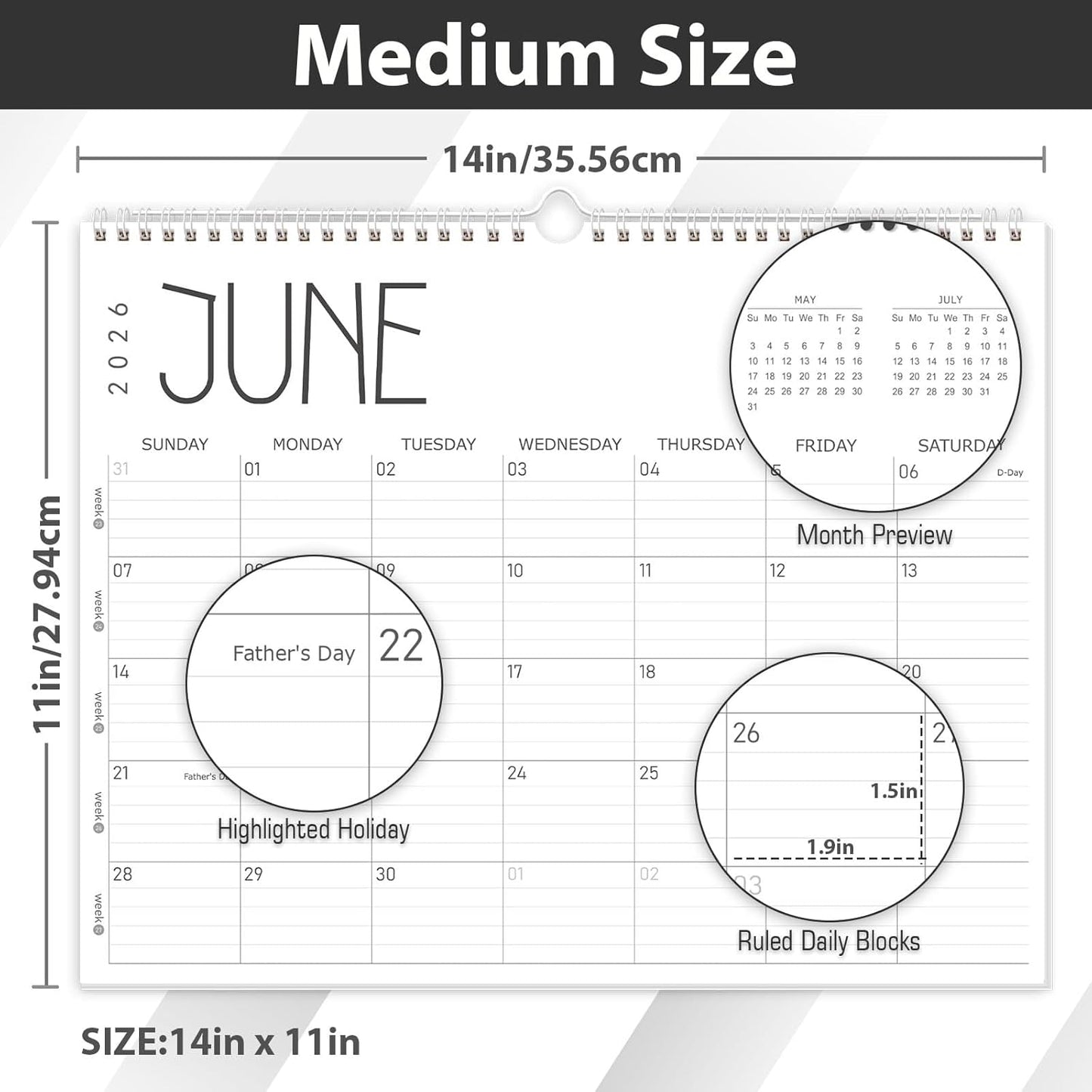 GuassLee Wall Calendar 2026, 2026 Calendar Wall from Jan. 2026 to Dec 2026, 14" X 11" Paper Monthly Planner Wall Hanging Calendar with Thick Paper for Office Home Planning & Organizing