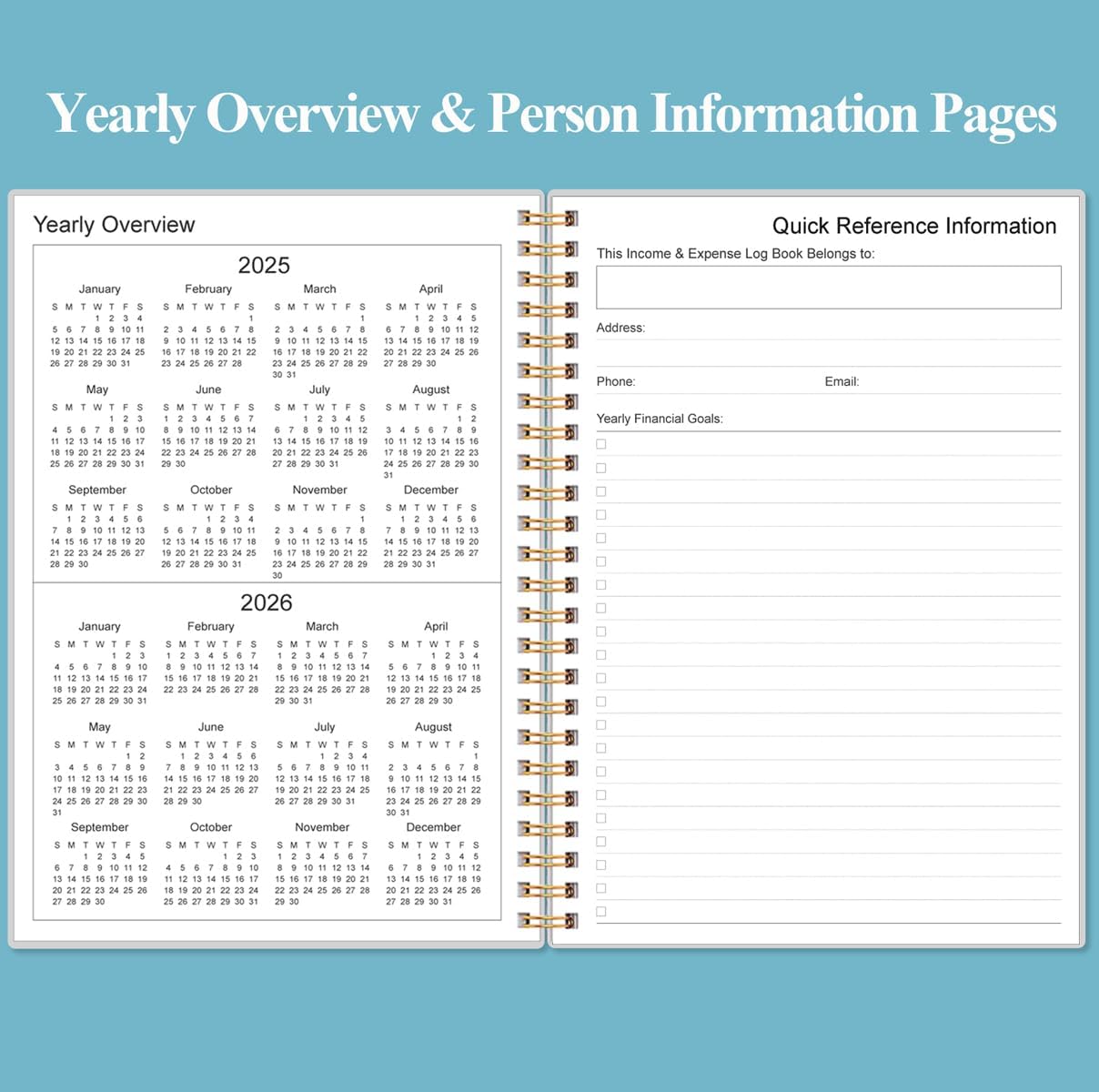 Heveboik Income & Expense Log Book - A5 Income and Expense Tracker for Small Business, Accounting Bookkeeping Tracking for Woman and Man, 5.8" x 8.3", Teal Watercolor
