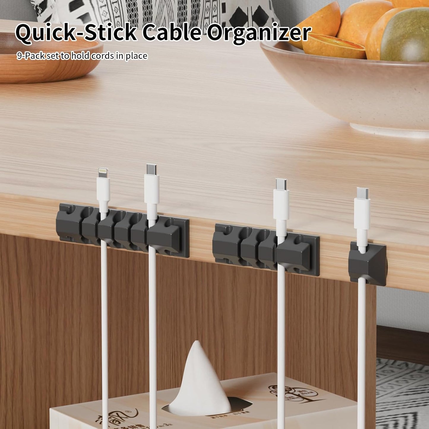 9 Pack Cord Organizer Clips - Desk Cable Management Clips, Cable Holder for Charger Wires, Phone Charger Cord Holder Clips for Desk, Office, Car, Home, Cubicle, Nightstand
