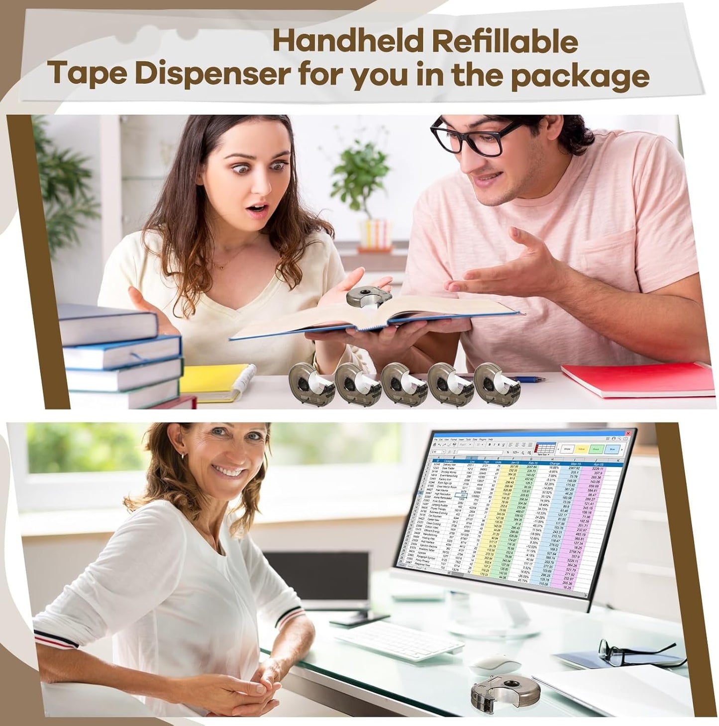 Sabary 50 Pcs Handheld Tape Dispenser Desktop Adhesive Cutter Transparent Plastic Refillable Dispenser Lightweight and Portable Manual Use Adhesive Holder for Home Packing, No Tape Included