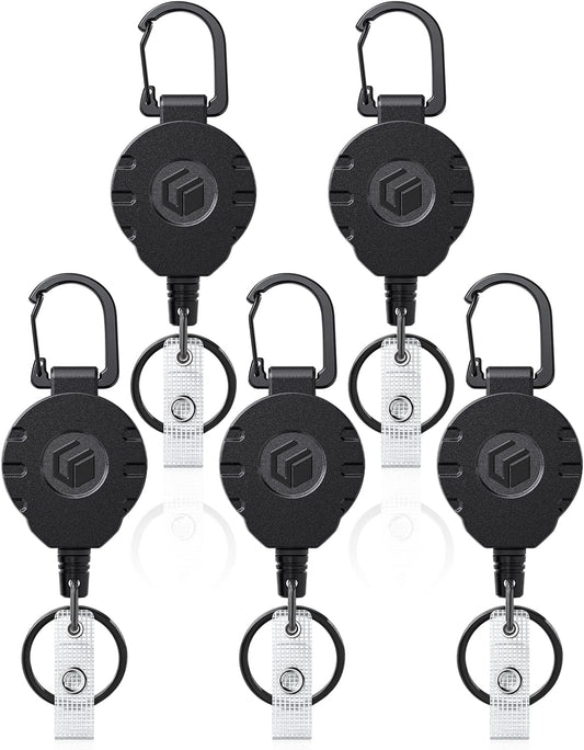 Uniclife 5 Pack Retractable Keychain Heavy Duty Carabiner Badge Holder Tactical ID Badge Reel for up to 8 oz with Stainless Steel 31.5 Inch Steel Wire Rope Retractable Lanyard Clip and Key Ring