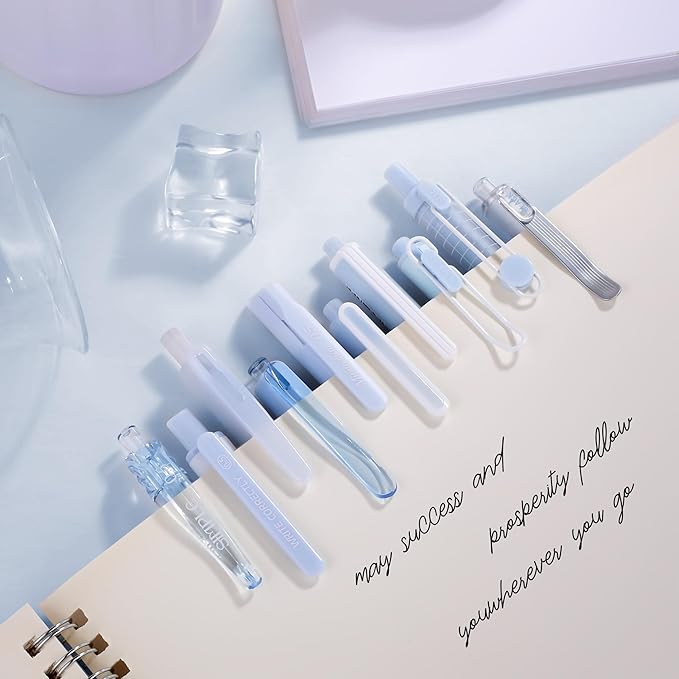 10 Count Pastel Gel Ink Pen Set,Cute Note Taking 0.5mm Fine Point Retractable 10 Count Black Ink Pens with for Writing, Journaling, School, Office (Blue)