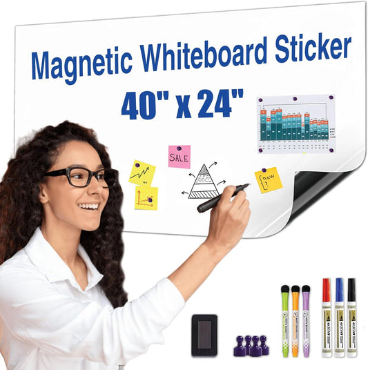Magnetic Whiteboard Sticker - Adhesive Backing 40'' x 24'' Dry Erase Board for Wall Whiteboard Contact Paper for Office Home
