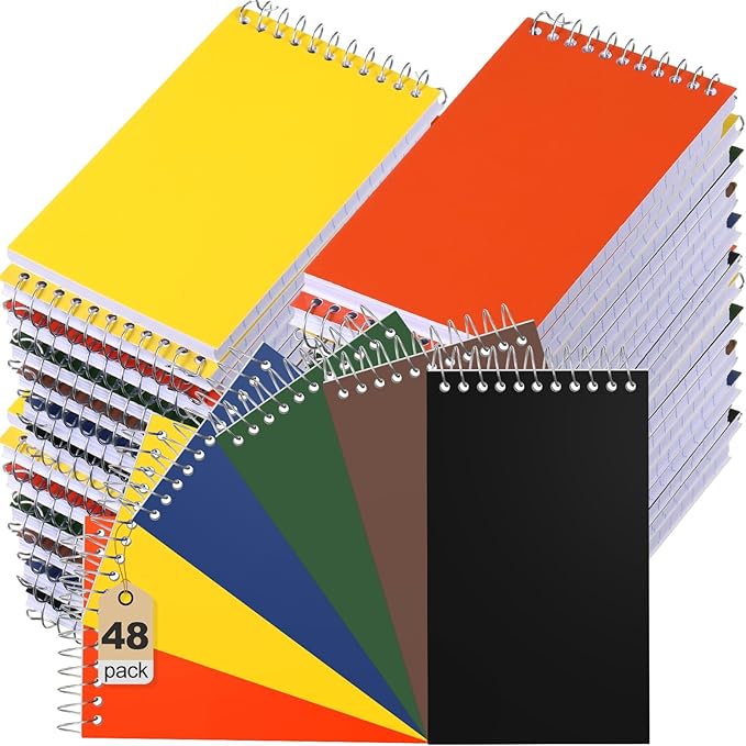 48 Pcs Small Pocket Notebooks 3 x 5 Inch Mini Memo Spiral Notepads Top Bound College Ruled Lined Note Pads for Back School Office Journaling Noting, 75 Sheets/Pad (Classic Color)