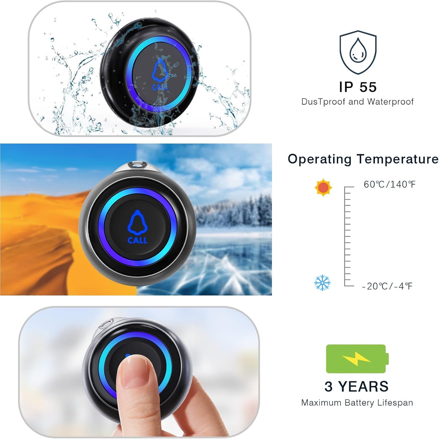 Caregiver Pager, Wireless Call Button for Seniors/Elderly at Home, 2 SOS Buttons + 2 Receivers Medical Life Alert System, Emergency Panic Call Bell, Nurse Calling & Patient Assistance Alarm