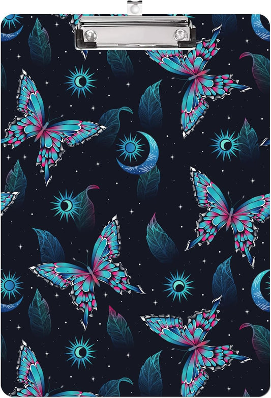 Butterfly Clipboard,Decorative Moon Acrylic Clipboard with Low Profile Metal Clip for Office,School,Teachers,Students Standard Letter Size 9x12.5