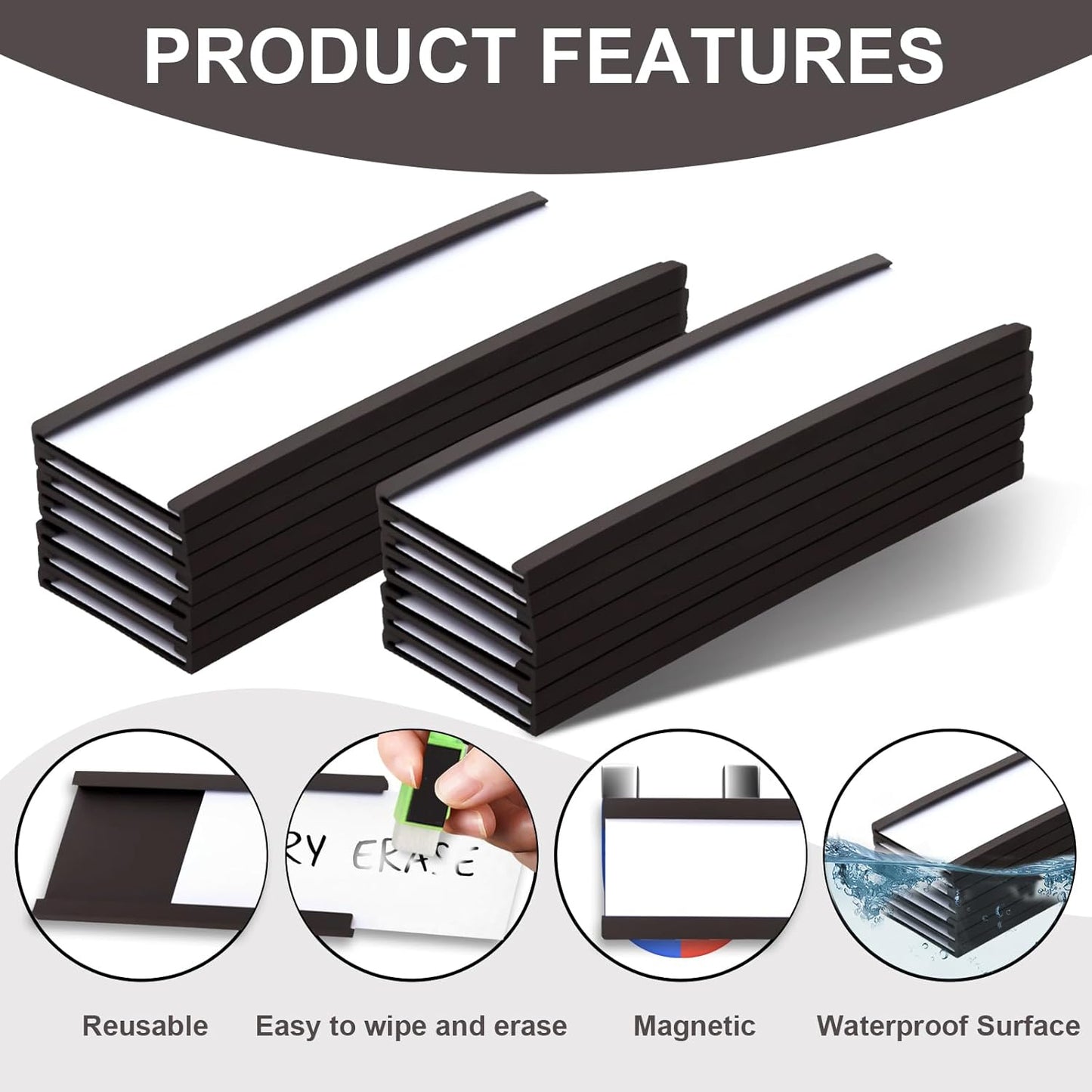 50 Pack Magnetic Label Holders, 'C' Channel Magnets Card Holders with Dry Erase Insert Label Card for Metal Racks and Shelves (1" x 3")