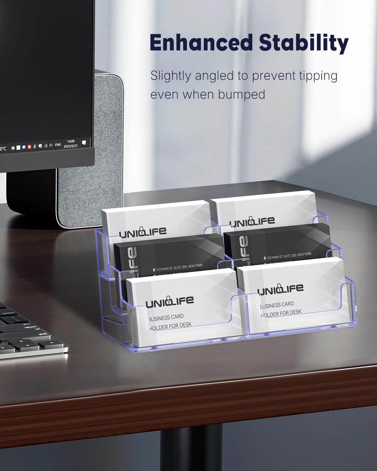 Uniclife 2 Pack Acrylic Business Card Holder for Desk 3 Tiers 6 Slots Clear Business Card Display Stand for Men & Women Desktop Business Card Organizer Card Stand for Office Home, 360 Card Capacity