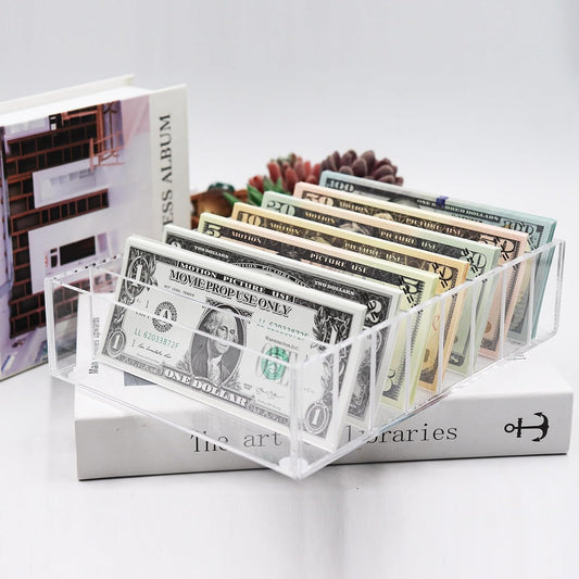 Money Organizer for Cash, 8 Compartment Transparent Acrylic Money Holder, Cash Tray, Cash Box, Cash Organizer for Bills