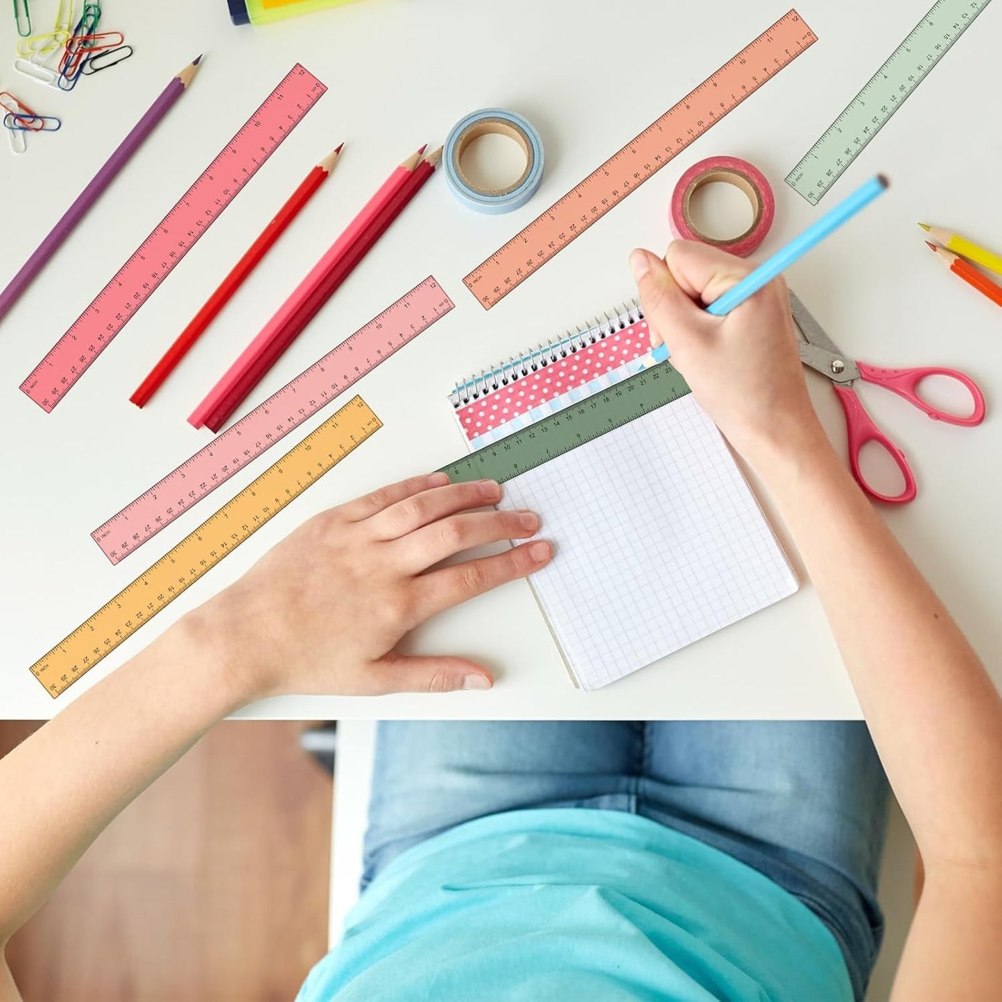 Panelee 108 Pcs 12 Inch Plastic Ruler Color Transparent Colorful Metric Clear Ruler with Inches and Centimeters for Kids School Home Classroom Office Back to School Gifts Supplies