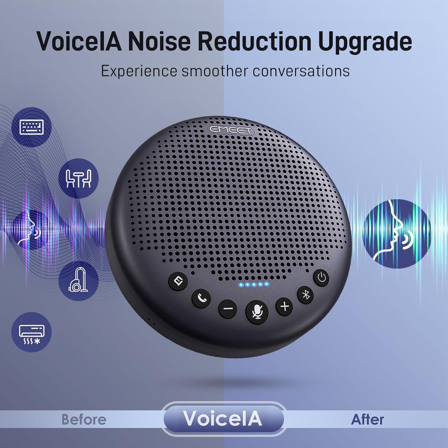 EMEET Conference Speaker and Microphone w/8 Mics, 360° Voice Pickup, Noise Reduction, Bluetooth/USB/Dongle Speakerphone for 10 People w/Daisy Chain for 18, Compatible w/Leading Platforms, 2024 Version