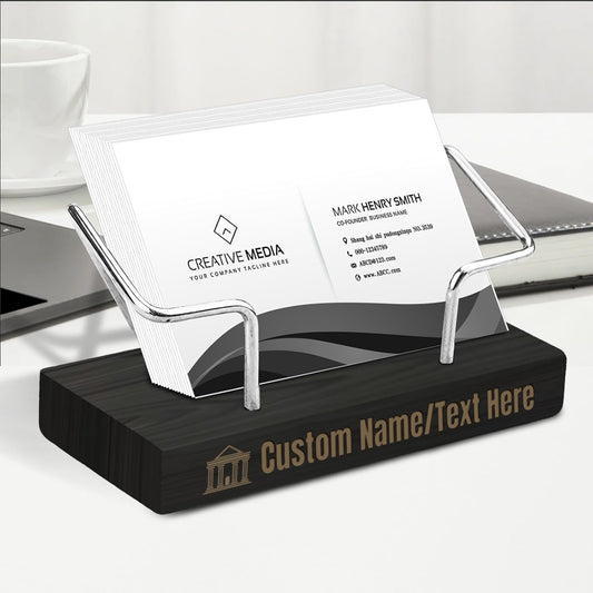 Custom Engraved Business Card Holder for Desk Personalized Wooden Business Card Display Stand Customized Businese Gift for Office Home Desktop