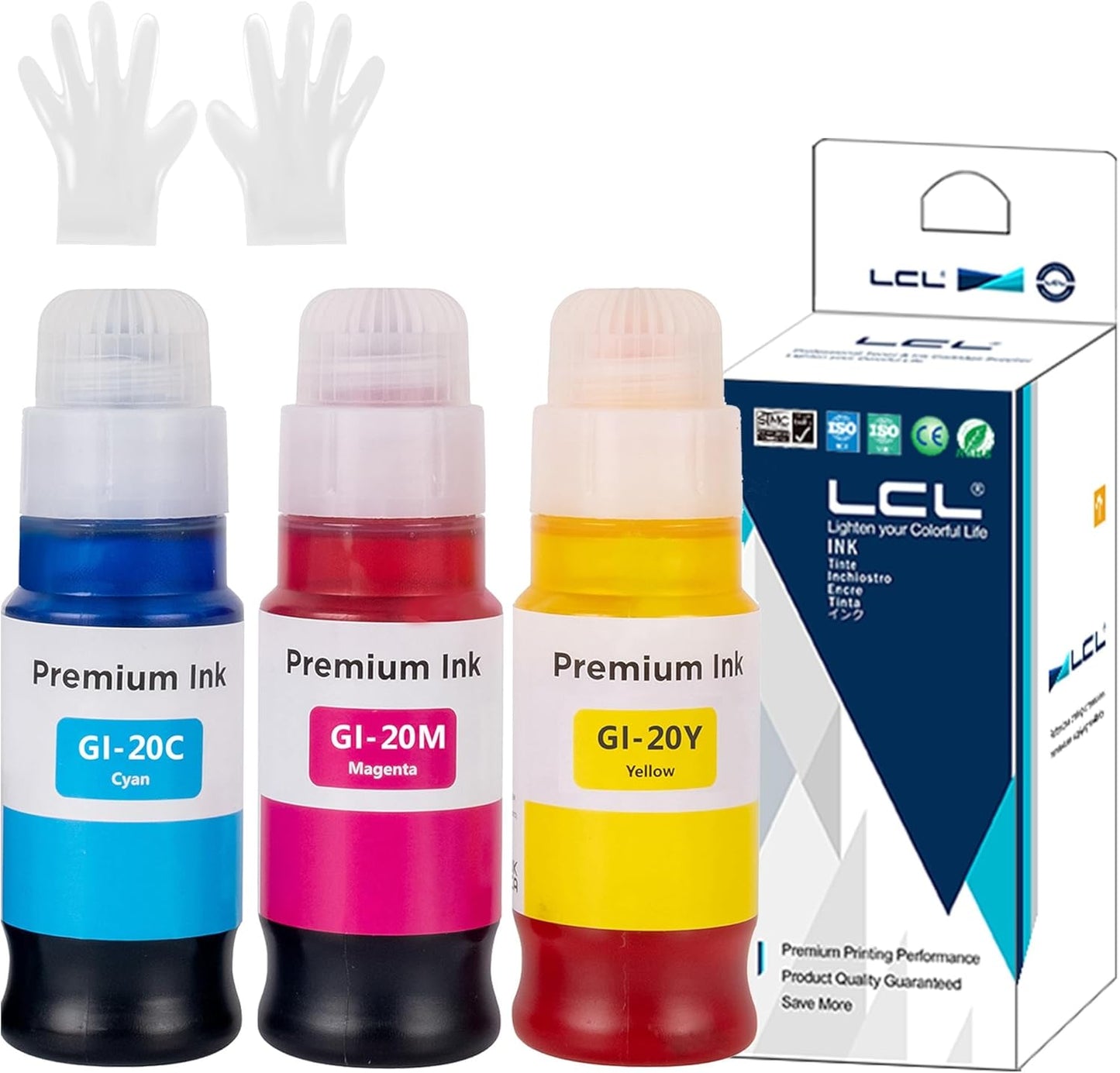 LCL GI-20 GI20 Ink Bottles Replacement for Canon 20 GI20 GI-20 Ink Refill Bottles Compatible with Canon PIXMA G5020 G6020 G7020 Printer (3-Pack,Cyan Magenta Yellow)