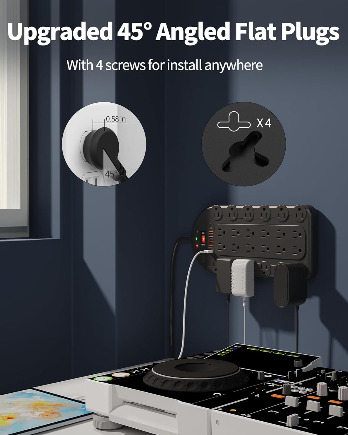 Power Strip, 24 AC Outlets (1875W/15A) with 6 USBs (2 USB-C Ports), Surge Protector (3,400 Joules), 10Ft Heavy Duty Flat Plug Extension Cord, Wall Mountable for Home, Office, Black, ETL Listed