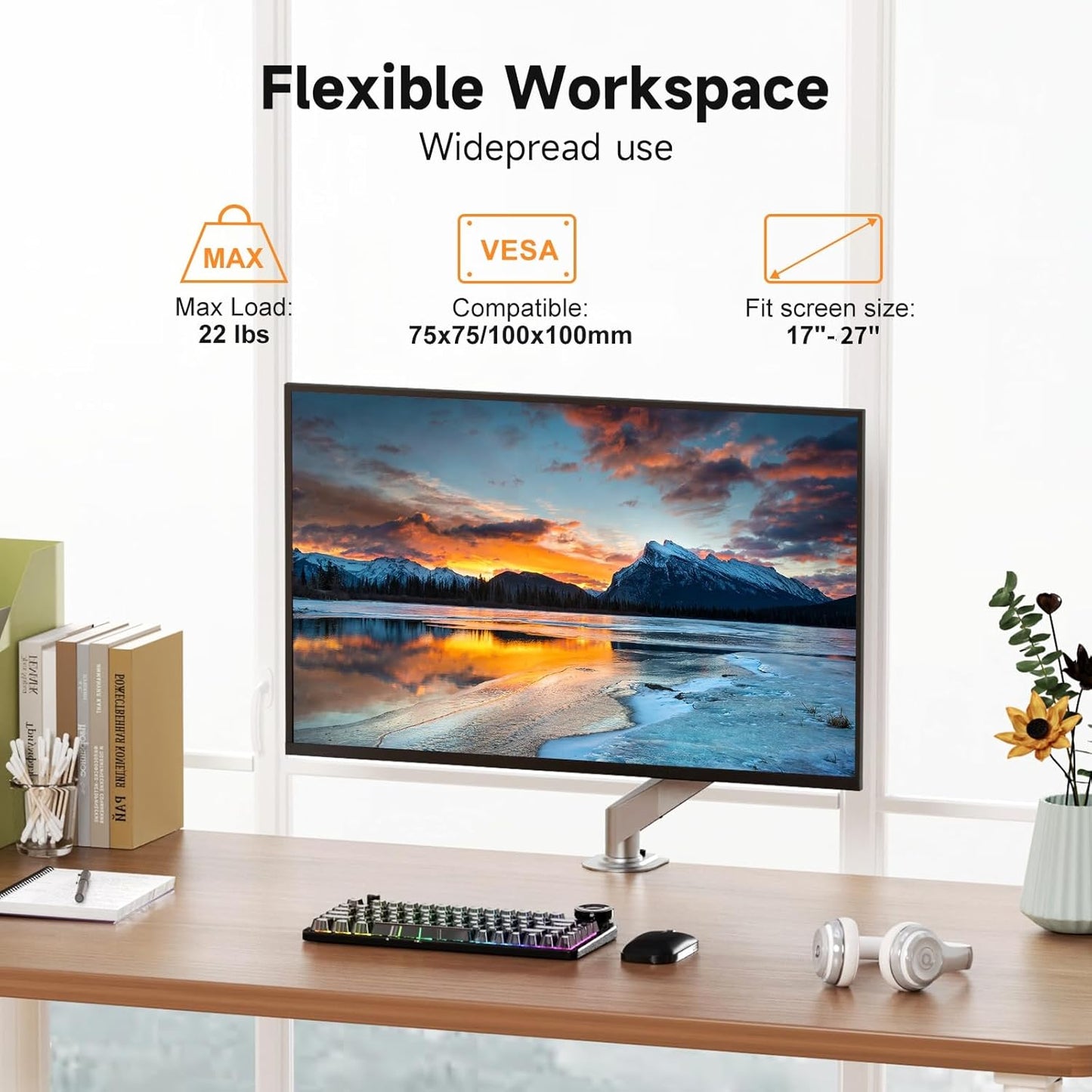 Suptek Single Monitor Mount Stand,Gas Spring Monitor Arm Desk Mount Fully Adjustable for 17 20 22 23 24 26 27 inch Monitors Weight Capacity up to 13.2 lbs (Silver)