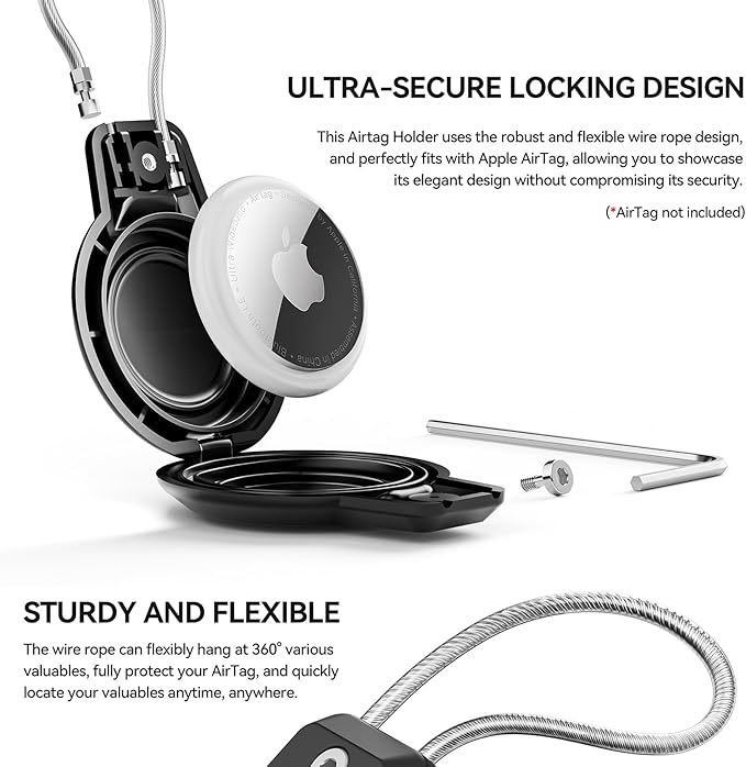 Gitfos Waterproof AirTag Keychain Holder - 4 Pack Airtag Holder for Apple AirTag, 360° Robust Protective AirTag Case with Wire Cable, AirTag Accessories, Airtag Holders for Luggage, Backpack, Key, Pet