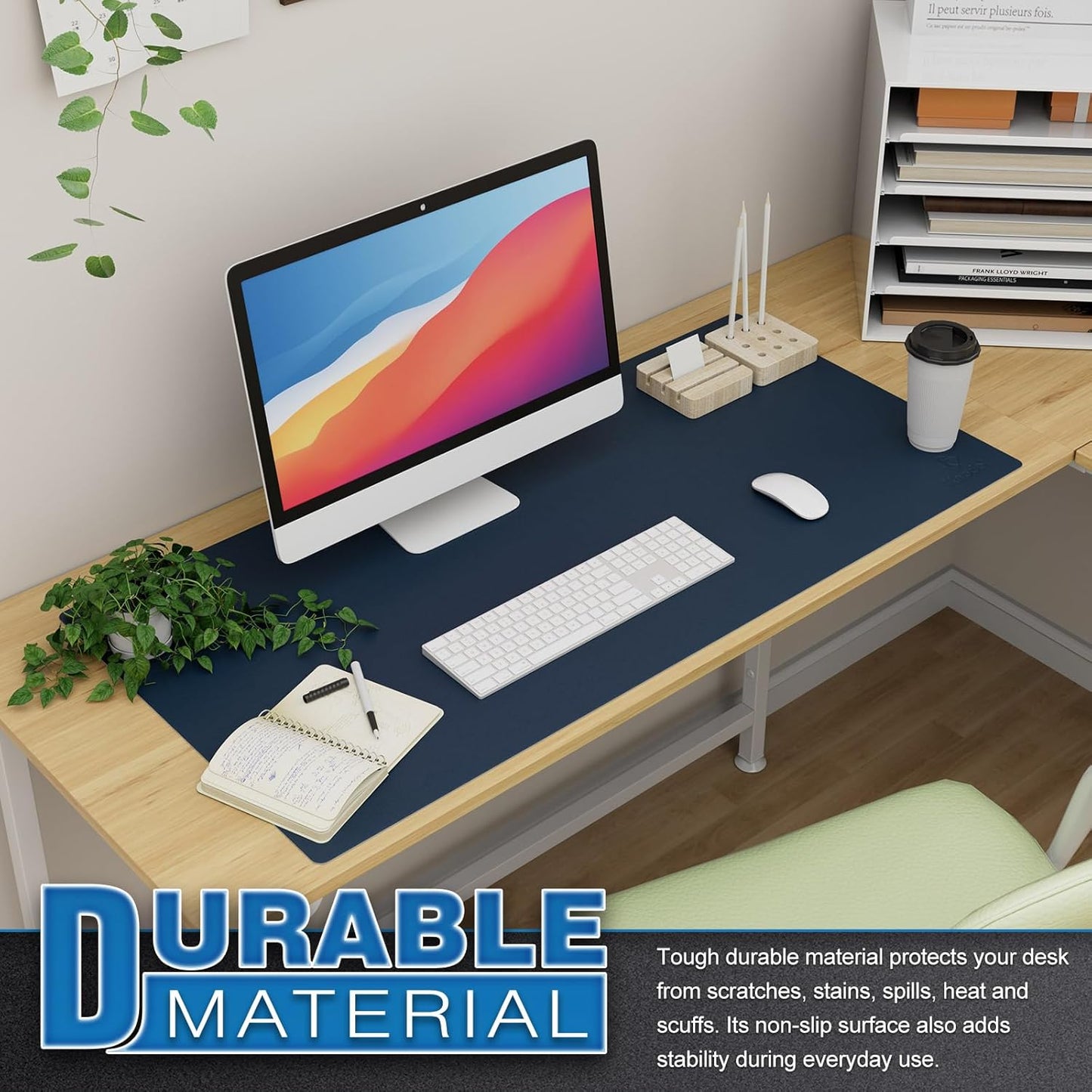 K KNODEL Large Office Leather Desk Mat, Mouse and Keyboard Pad, Computer and Laptop Mat, Desktop Protector and Cover, Writing Pad and Blotter (35.4"x17", Dark Blue)