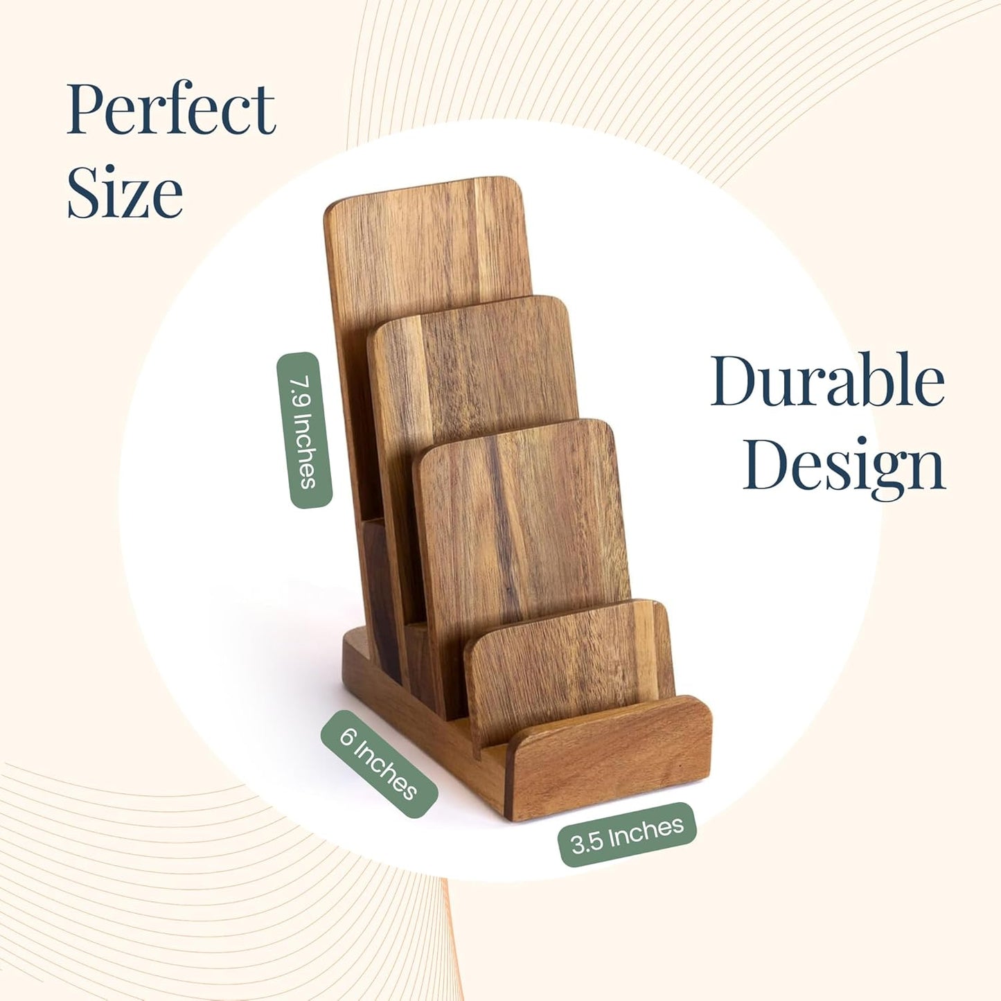 Brochure Holder - 4-Tier Acacia Wood Brochure Display Stand - Waterproof Flyer Stand w/Non-Slip Base - Handmade Flyer Holder for Flyer Display, Menu Holder, Pamphlet & Business Cards- [Pack of 1]