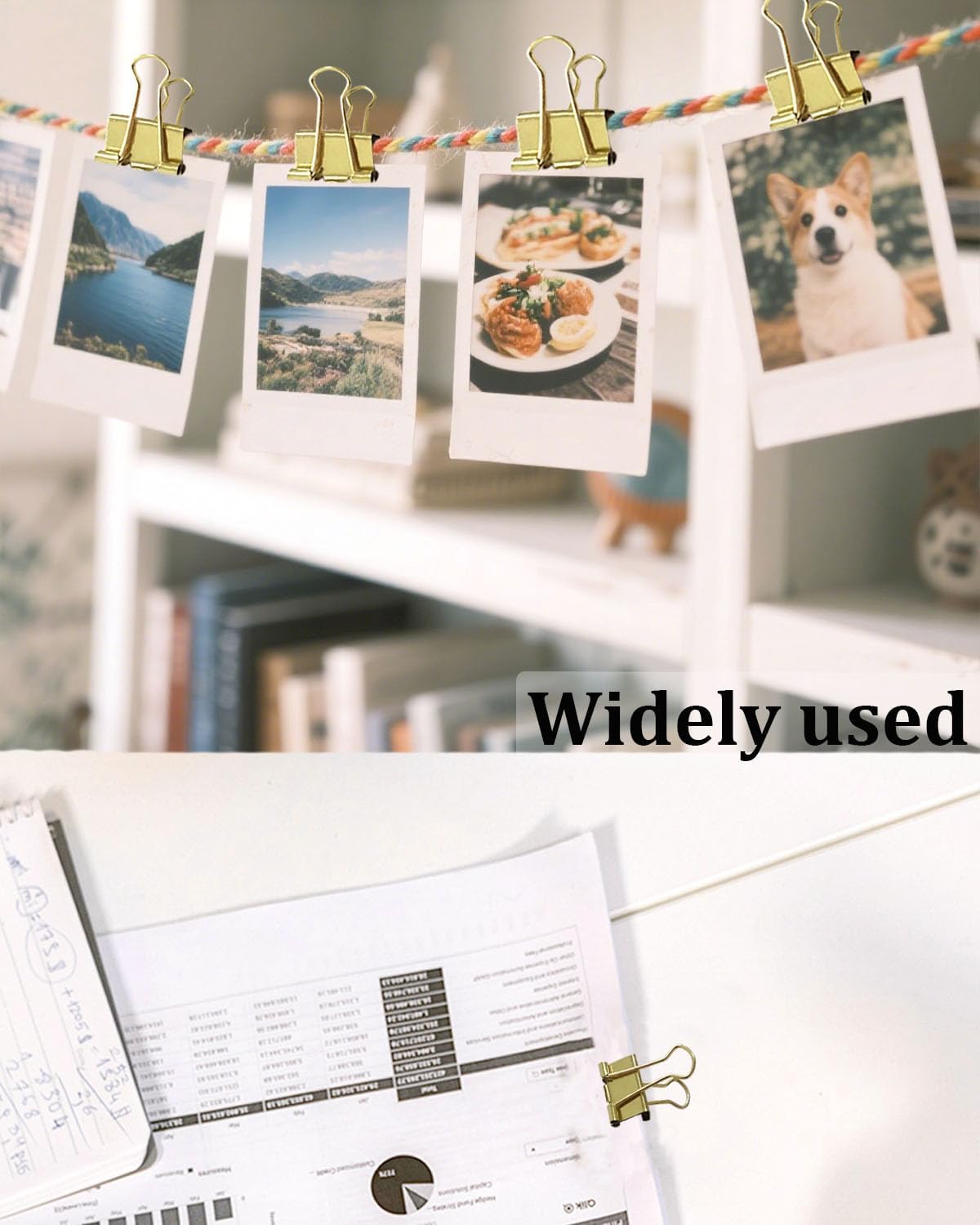 Assorted Binder Clips 0.75/1/1.25in 25-Pack -Gold Tone Clips for Office & Home