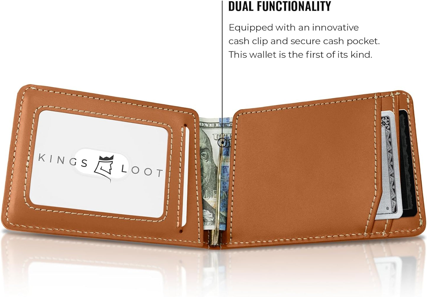 Kings Loot Wallet for Men | Minimalist Slim RFID Blocking Leather Design with Cash Pocket & Card Pull Strap | Holds 1-15 Cards | Stylish & Durable Wallets (Saffron)