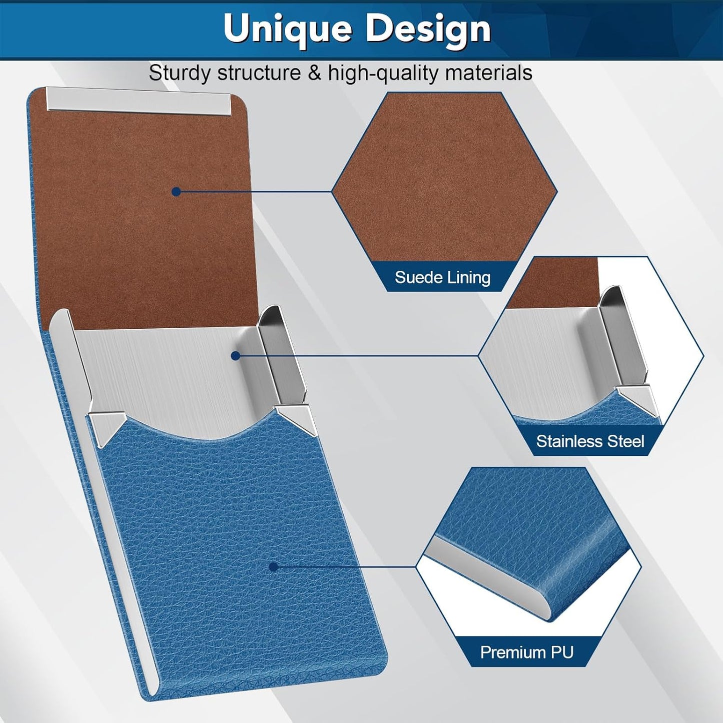 Business Card Holder with Ultra Slim Design, Business Card Case with Premium PU Leather, Suit Pocket Metal Card Holder for Women/Men, Magnetic Closure Quick Access Cards