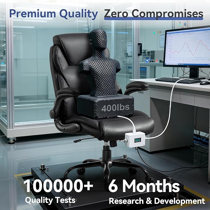 Brage Living 400LBS Big and Tall Office Chair, Leather Executive Desk Chair with Padded Flip-up Arms, Heavy Duty Swivel Rolling Computer Chair for Home Office, Black, Set of 2