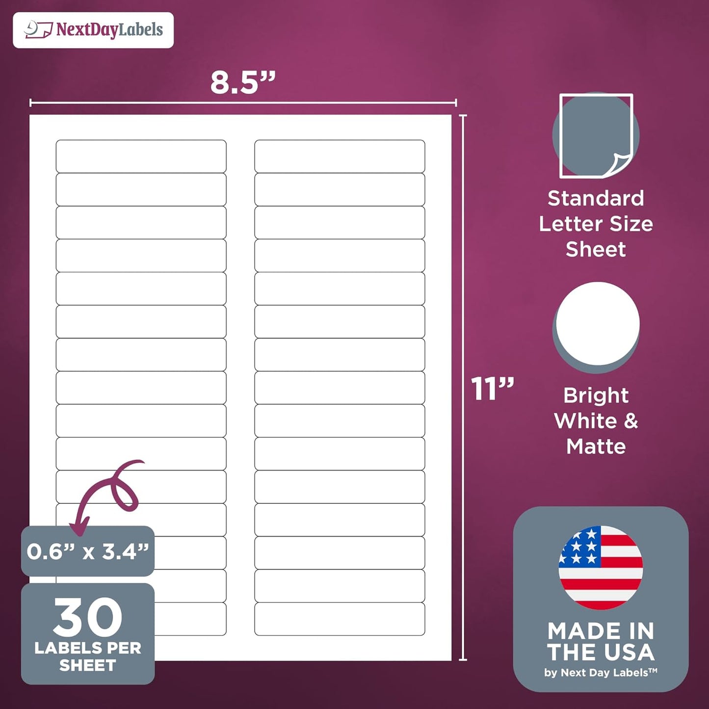NextDayLabels - 3-7/16" x 2/3" Rectangular Sticker Labels for Printer - White Laser/Inkjet Printer Labels Return Address Labels Shipping Label Stickers (500 Sheets, 30 Per Sheet, 1500 Labels)