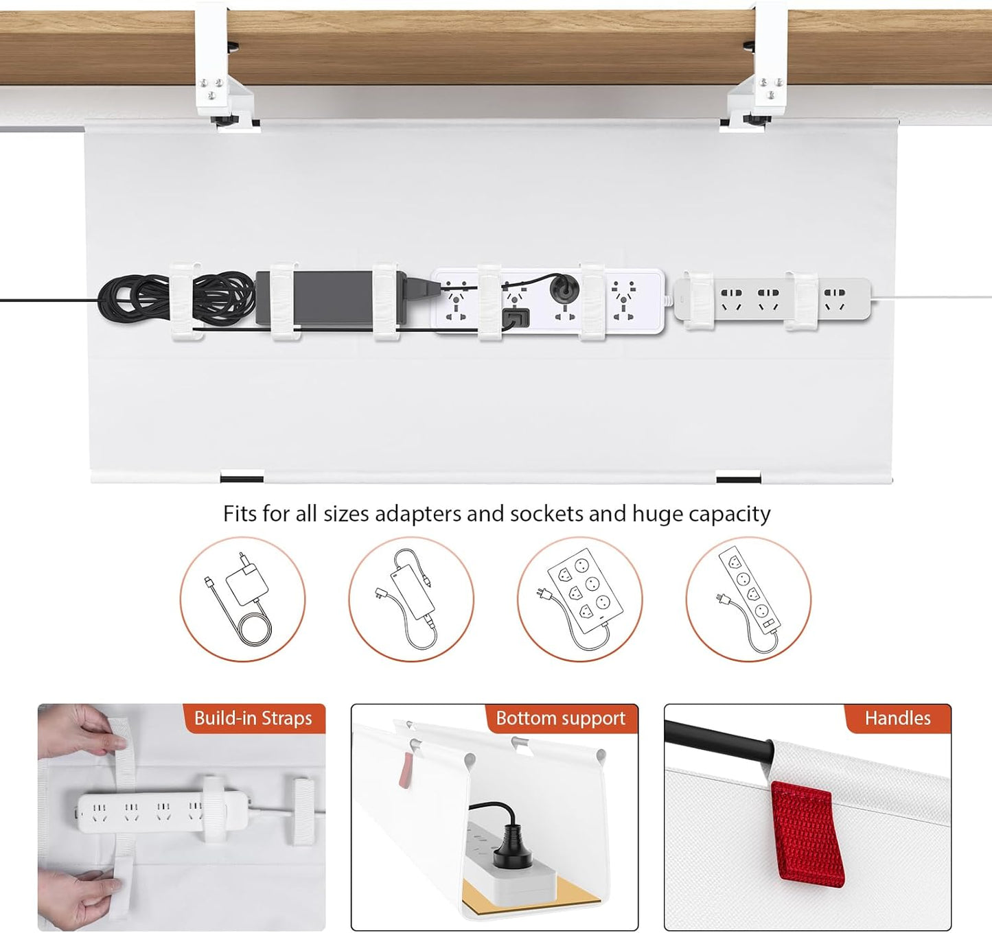 Univivi No Drill Under Desk Cable Management Tray, 36" Cord Organizer for Table, Clamp/Screw Mount Desk Cable Management, Premium Fabric Cable Management Tray for Office, Home