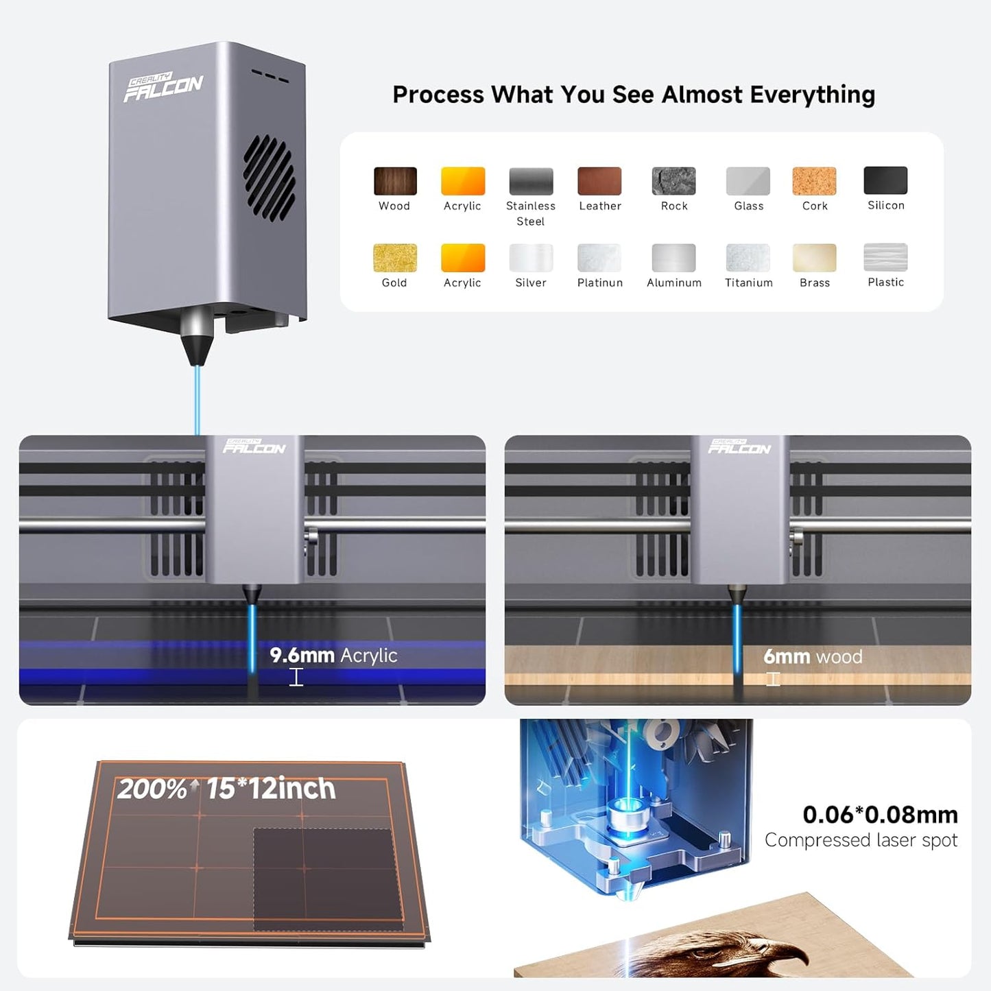 Creality Falcon A1 10W Laser Engraver, Enclosed Laser Cutter with Air Assist, HD Camera Positioning, Beginner-Friendly, Class 1 Safety Laser Engraving Machine for Wood and Metal, Acrylic