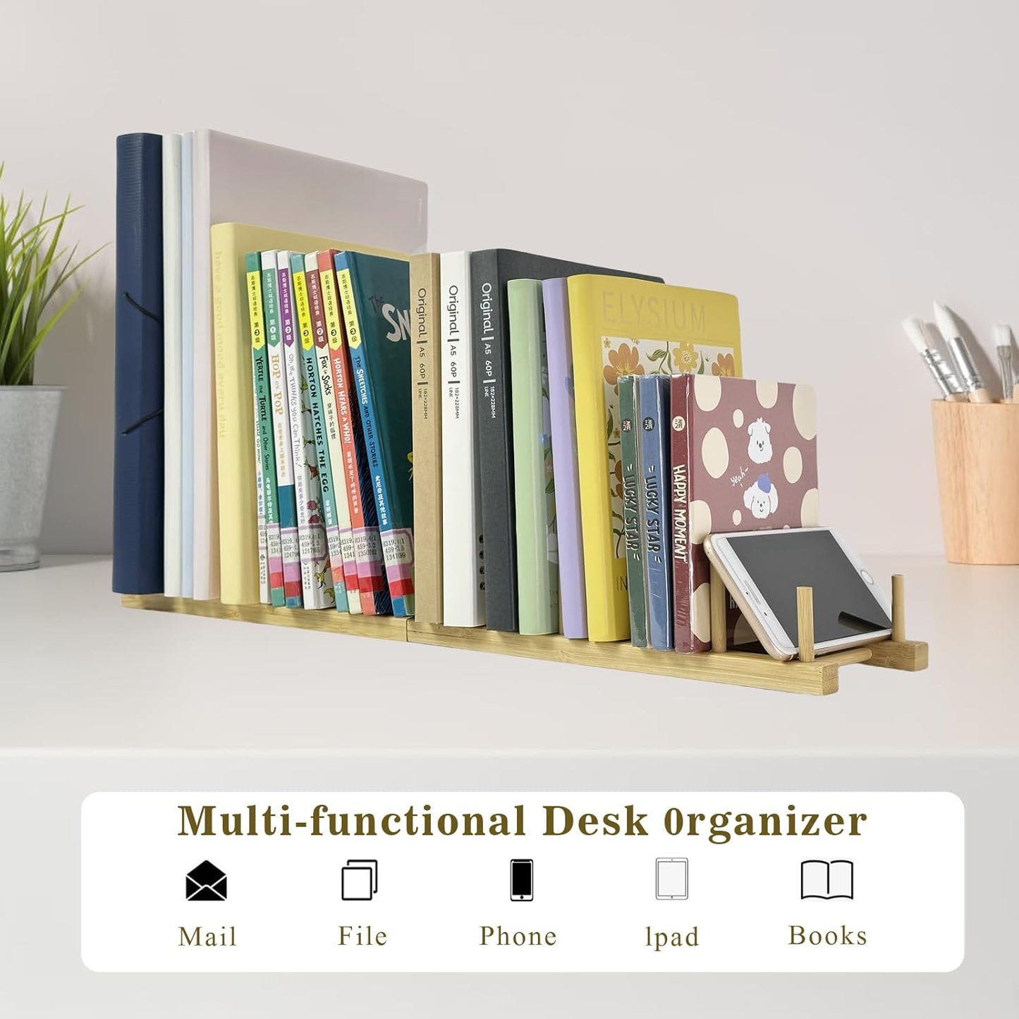 2 Pack Mail Organizer for Desk, Wood Mail Holder Countertop with 5-Slot, Small Letter Sorter File Holder,Office Desktop Envelope Organizer and Book Display Rack