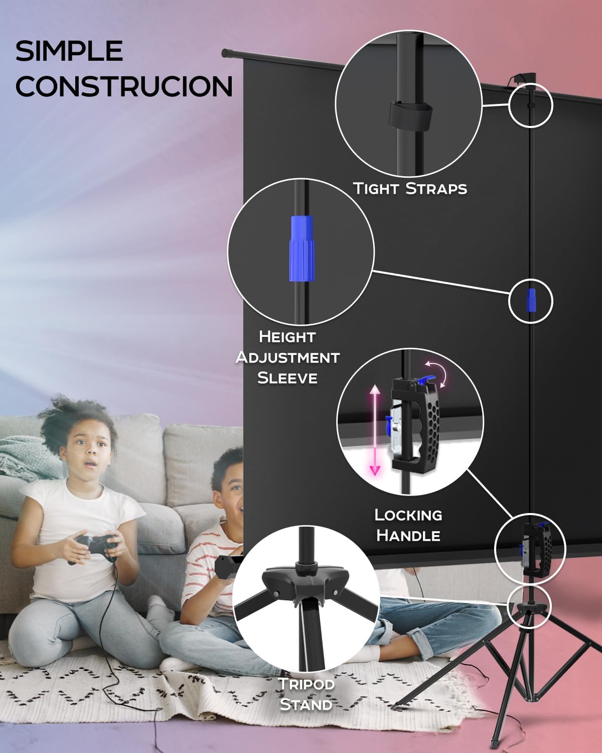 PropVue Projector Screen with Stand 120 inch - Indoor and Outdoor Projection Screen for Movie or Office Presentation - 4:3 HD Premium Wrinkle-Free Tripod Screen