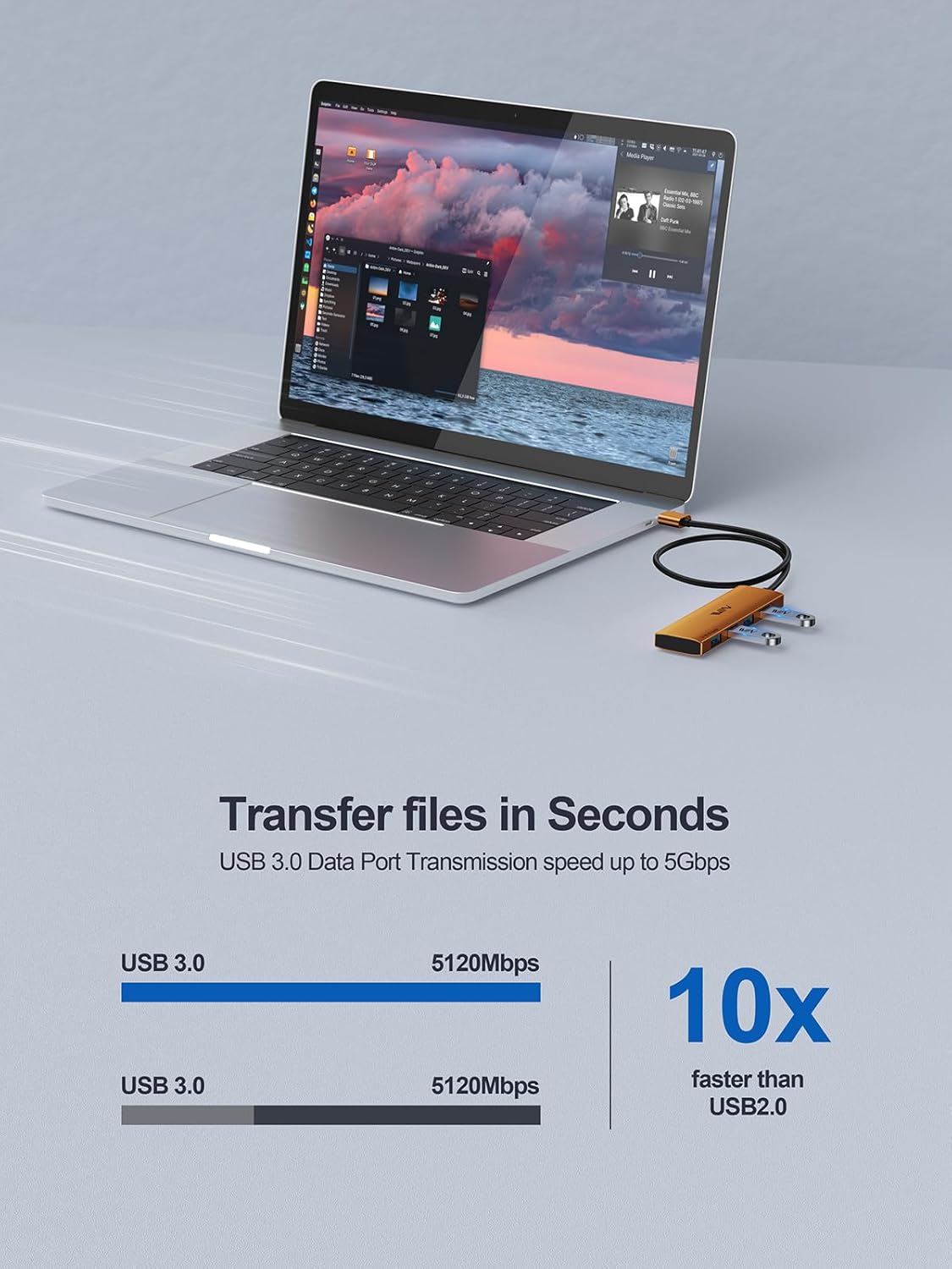 USB 3.0 Hub,4 Port USB Splitter Extender Portable Adapter Multiport Data Hub for Laptop,Xbox, Flash Drive,HDD,Console,Camera,Keyborad,Mouse Windows,Mac OS PC,Not Designed to Charge Devices-Orange